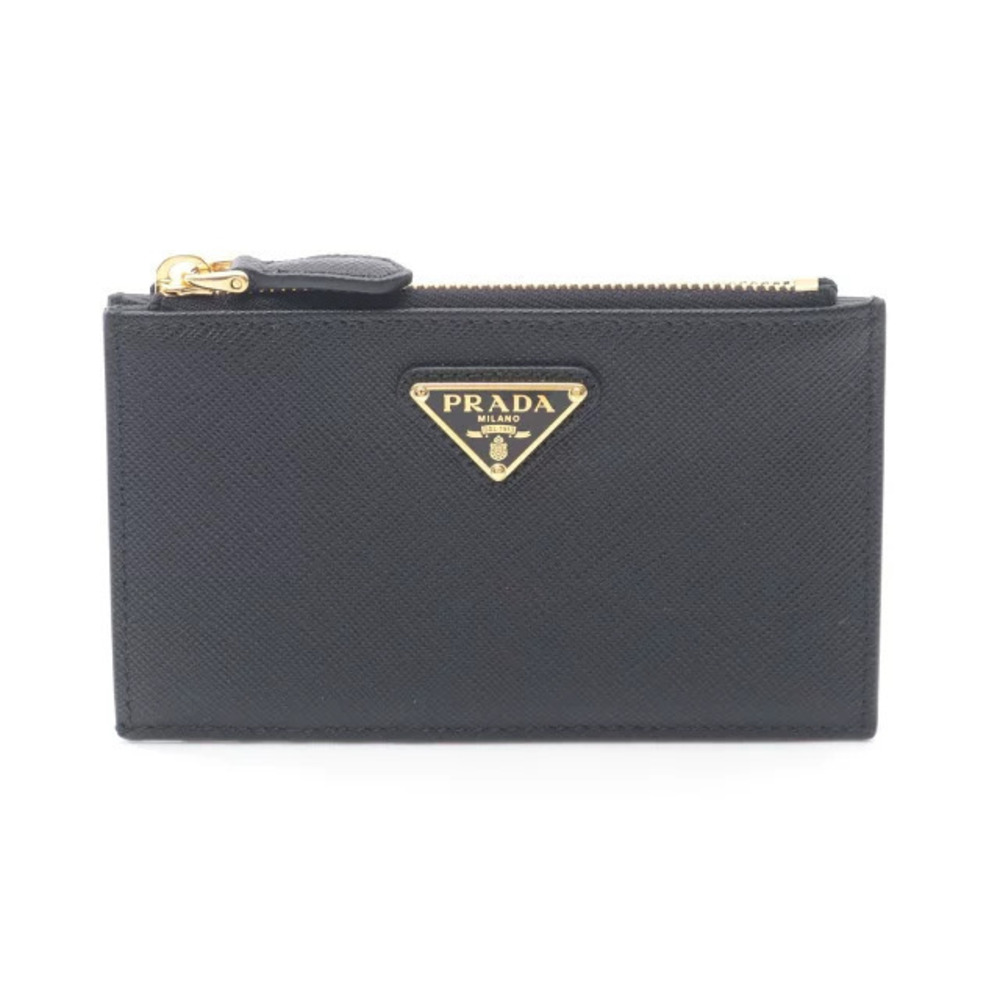 Prada SAFFIANO TRIANG Card Case Wallet Accessory Leather Black